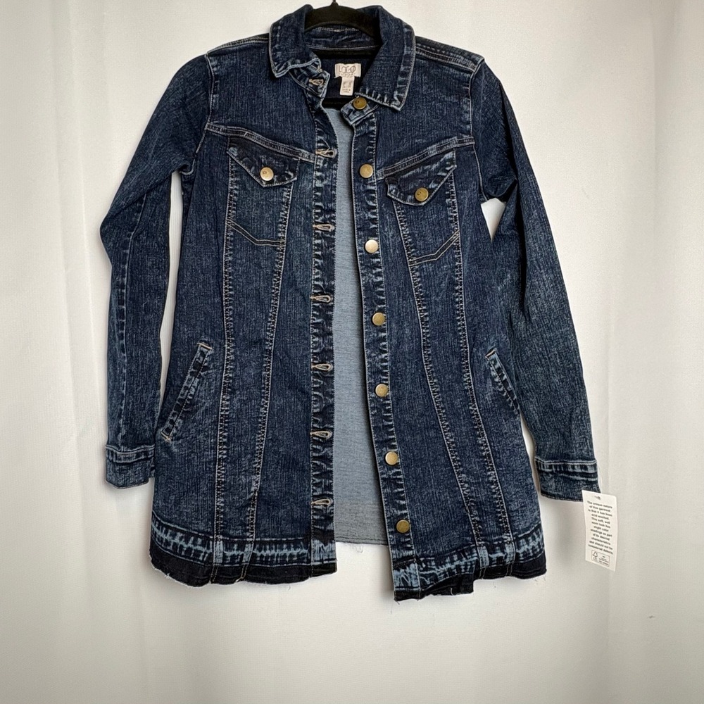 NWT LOGO Lori Goldstein Sz 0 Acid Wash Denim Chore Jacket Frayed Hem Shacket